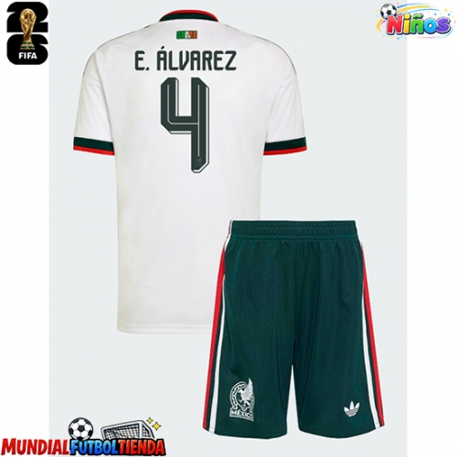 Camiseta México Edson Alvarez #4 Segunda Equipación Replica Mundial 2026 para niños mangas cortas (+ Pantalones cortos)